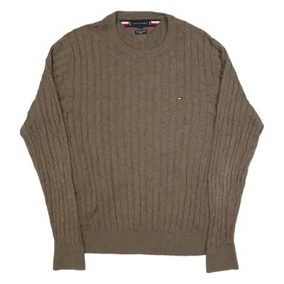 TOMMY HILFIGER Mens Jumper Brown Cable Knit Wool XL
