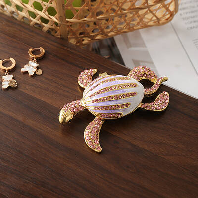 Turtle Alloy Rhinestone Metal Hinged Trinket Boxes