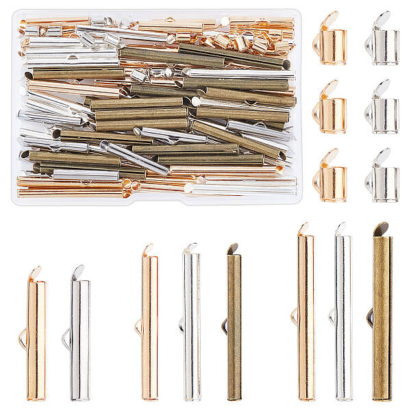100Pcs 4 Style Brass Slide On End Clasp Tubes