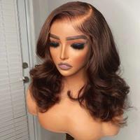 Chocolate Brown Bob Wigs Human Hair Lace Front Wig 13x4 HD Transparent Lace Front Bob Wig Human Hair Pre Plucked with Baby Ha...