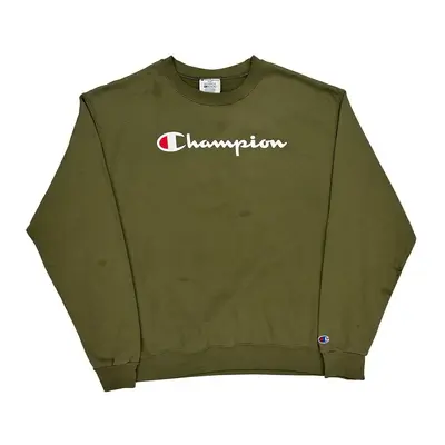 Champion Spellout Sweatshirt - XL Khaki Cotton Blend