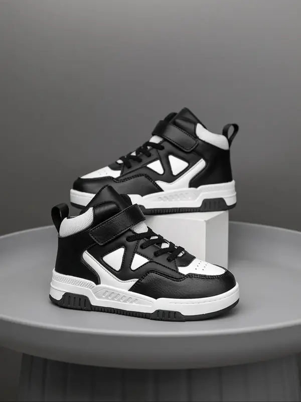 Unisex's Geometric Print High Top Sneakers, Fashionable Velcro Design Chunky Sneakers, Casual Comfortable Sports Shoes for Da...