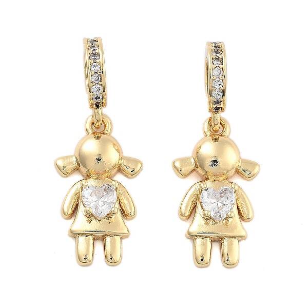 Brass Pave Clear Cubic Zirconia European Dangle Charm