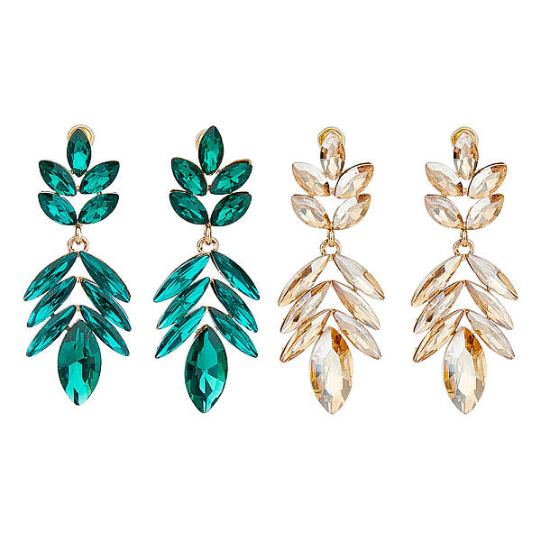 2 Pairs 2 Colors Rhinestone Leaf Dangle Stud Earrings