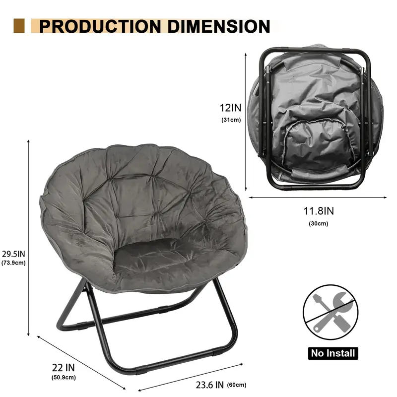 Grezone Comfy Saucer Chair for Adults, Soft Faux Fur Folding Lounge Chair for Bedroom Living Room Dorm Rooms Flexible Reading...