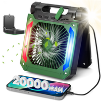 Solar Power Cooling Fan for Camping 20000mAh, 3 Adjustable Speeds Cordless Battery Powered Portable, Powered Cozy Fan with LE...