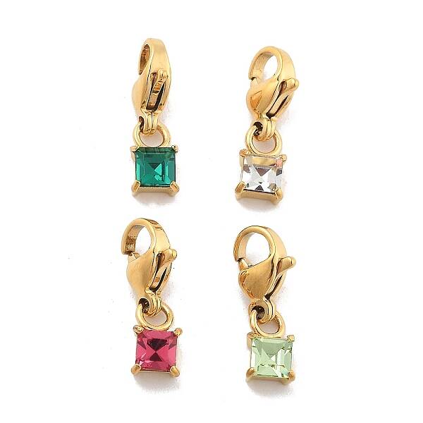 Square 304 Stainless Steel Rhinestone Pendant Decorations