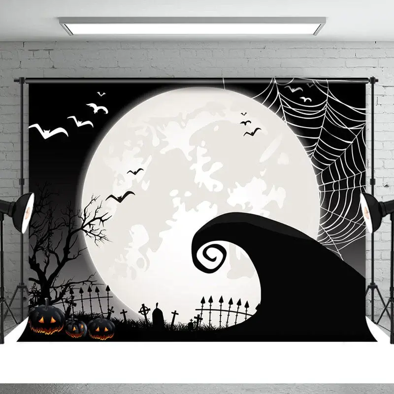 Full Moon Bat Pimpkin Spooky Night Backdrop for Party - Aperturee