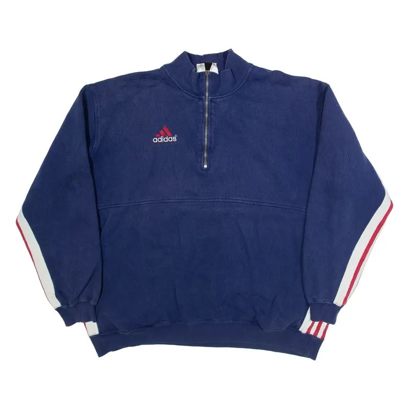 ADIDAS Mens Sweatshirt Blue 1/4 Zip XL