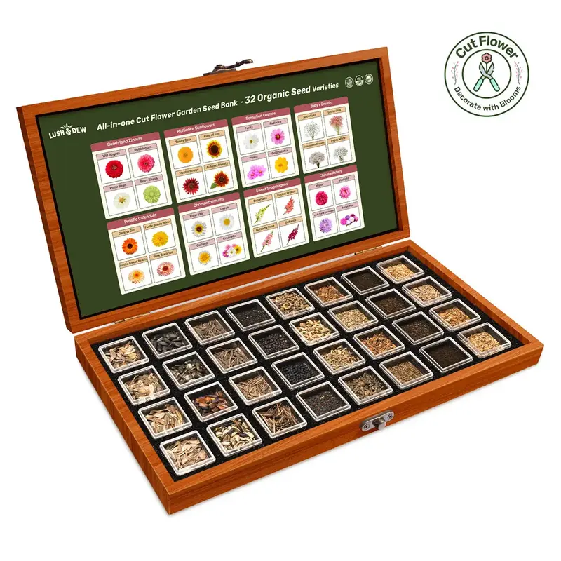 LUSH&DEW All-in-One Cut Flower Garden Seed Bank - 32 Seed Varieties (USDA Zone 3-10)