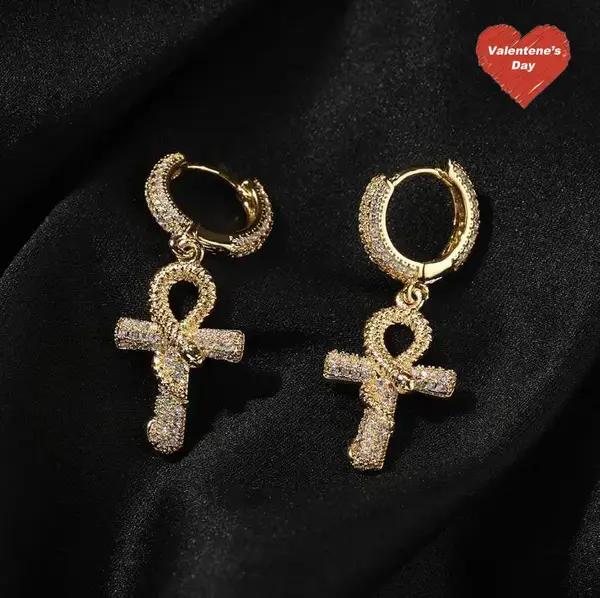 GAB Iceout ZC Cross Hanging Earrings For Man,Bf Gift,Labor Day Gift