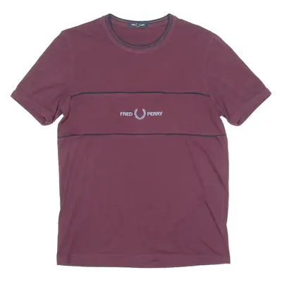 FRED PERRY Mens T-Shirt Maroon Crew Neck S