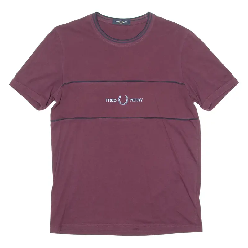 FRED PERRY Mens T-Shirt Maroon Crew Neck S