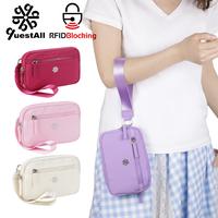 QuestAll RFID Canvas Waterproof Wrist Bag Women Card Holder Coin Cell Phone Wallet Three Pockets 9103