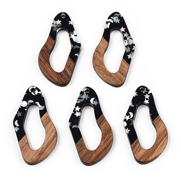Opaque Resin & Walnut Wood Pendants