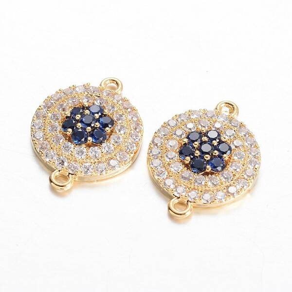 Flat Round Brass Micro Pave Cubic Zirconia Links