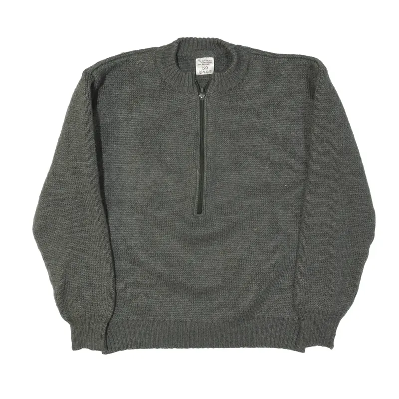 SWISS MILITARY M-74 Heavy Knit Jumper Grey 90s Chunky Knit Wool 1/2 Zip Mens XL