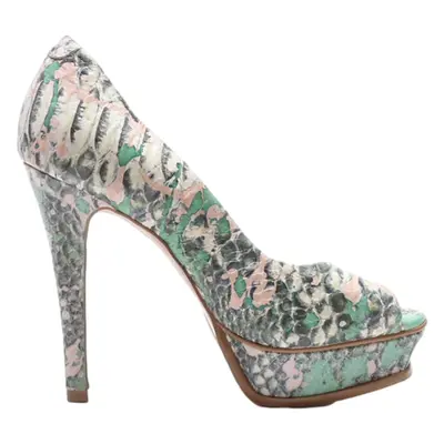 SAN MARINA Peep Toe Heels Green Leather Womens UK 4
