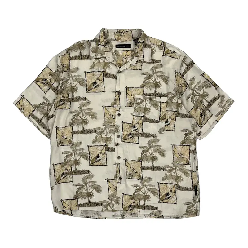 Natural Issue Hawaiian Shirt - Large Cream Viscose