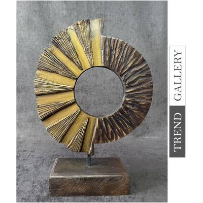 Creative Round Wood Sculpture Abstract Eclipse Original Hand Carved Home Decor | ELEGY 17.7"x11.4"