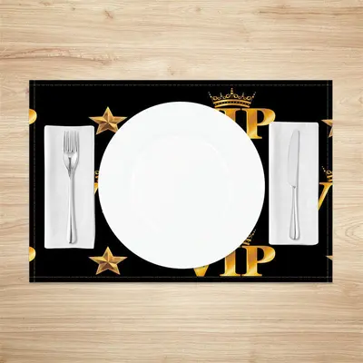 Black Golden Star Crown Repeat Set Of 4 Placemats - Aperturee