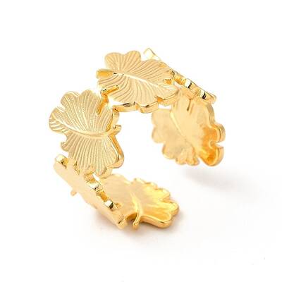 Ion Plating(IP) 304 Stainless Steel Maple Leaf Open Cuff Ring for Women