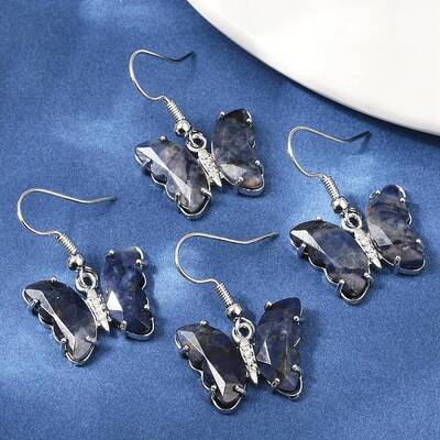 Natural Sodalite Brass Dangle Earrings