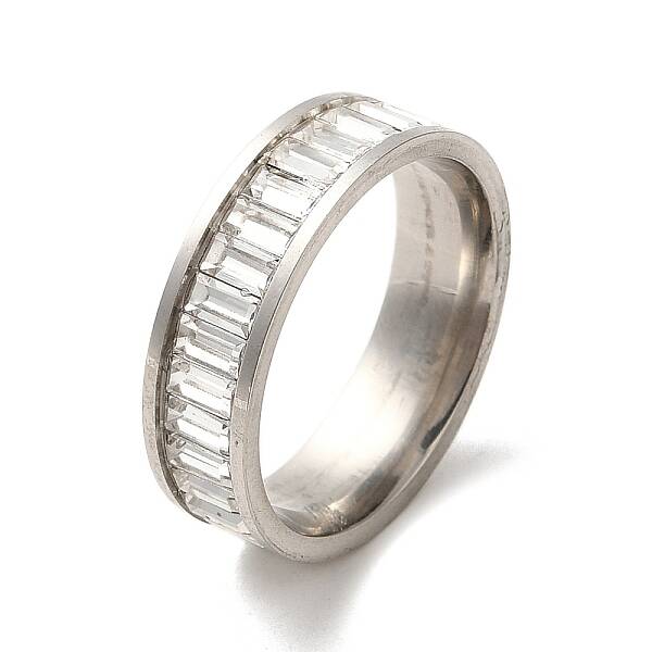 304 Stainless Steel Finger Ring with Cubic Zirconia