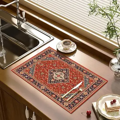 Kitchen Dish Drying Mat, 1 Count Bohemian Style Non-slip Dish Drying Mat, Simple Draining Mat, Table Decoration for Home Kitc...