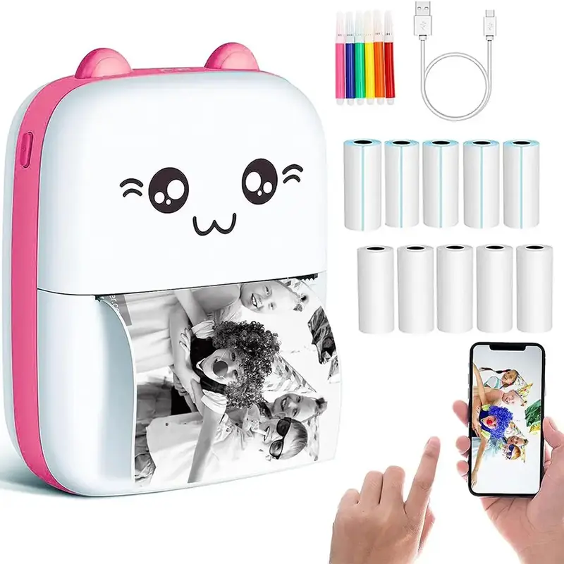 Pocket Mini Printer, Portable Bluetooth Thermal Printer with Printing Paper for IOS Android Smartphone, Mobile Wireless Label...