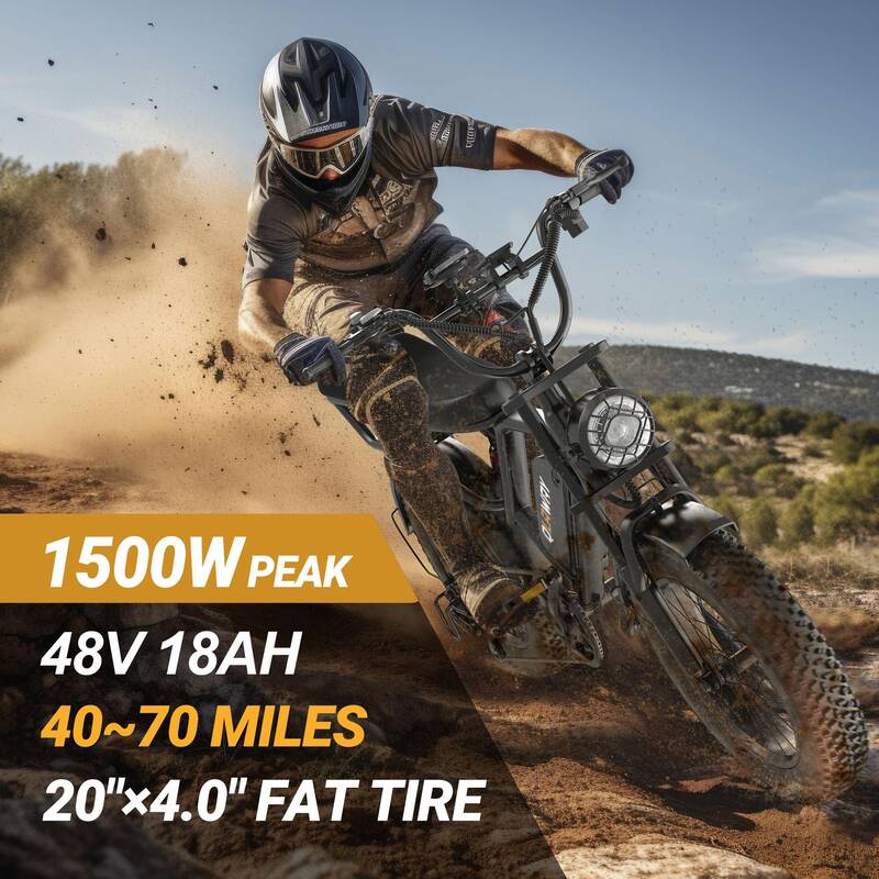 【VOLTVOGUE】Peak 1500W Electric Off-Road Bike 20-Inch Full Suspension E-Motorcycle, 48V 18Ah Removable Battery, 31MPH Top