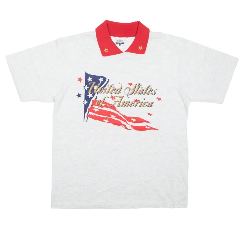 GOPHER USA USA T-Shirt Grey Collared Short Sleeve Mens L