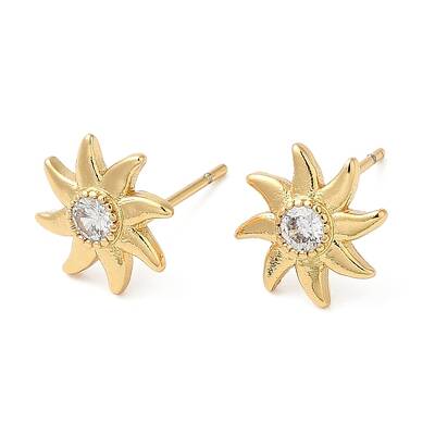 Rack Plating Brass Sun Studs Earrings with Cubic Zirconia