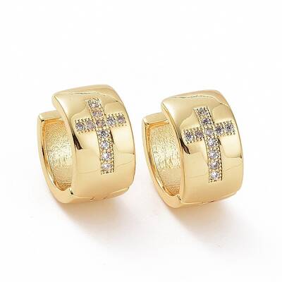 Cubic Zirconia Cross Thick Hoop Earrings
