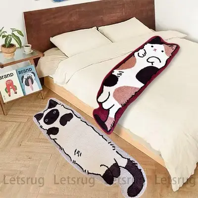 Cat Tufted Soft Rug, Animal Pattern Design for Bedrooms and Living Rooms Decorative Playful  Carpet