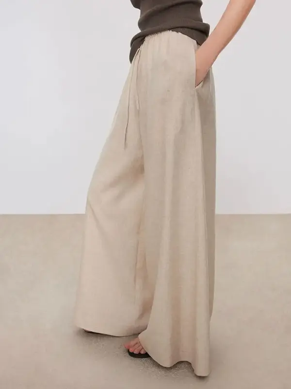 Palazzo Pants for Women - Wide Leg Flowy Dress Pants - Elastic Stretch Waist Womens Wide A-line culottes with Pockets