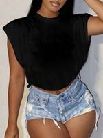 Women's Plain Curved Hem Tee, Casual Sleeveless Round Neck T-shirt for Daily Wear, Ladies Clothes for All Seasons, Top
