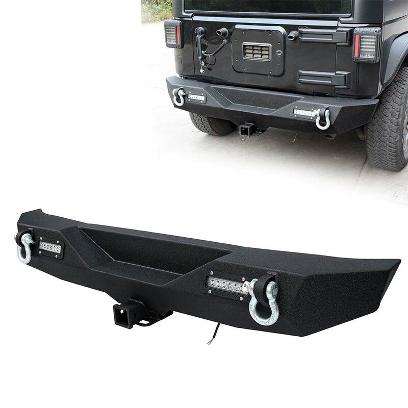 YITAMOTOR® Rear Bumper For 07-18 Jeep Wrangler JK and JK Unlimited with Built-in Led lights & D-rings
