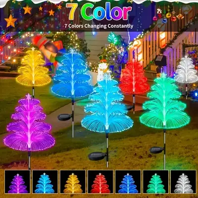 Solar Garden Lights Set, LED Outdoor Waterproof Pathway Decor, Christmas Tree & Star Design, Color Changing Lawn Lamp for Yar...