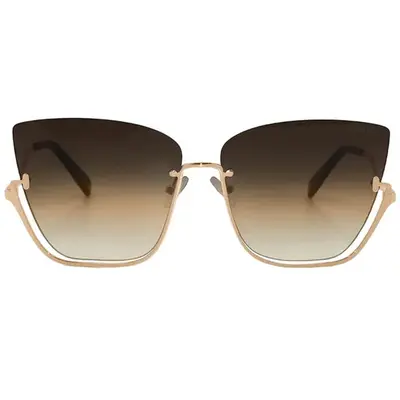 Vixen - Brown Lens Gold Frame Metal Cateye Sunglasses | Color: Coffee | Size: OS