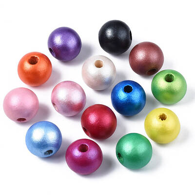 Painted Natural Wood European Beads