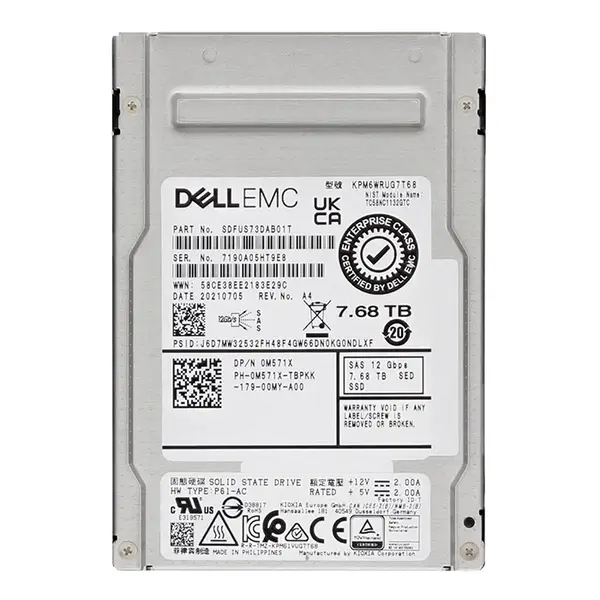 Dell M571X | 7.68TB 2.5-inch 12GB/s SAS Triple-Level Cell Read-Intensive SED Hot-Pluggable Solid State Drive for PowerEdge G1...