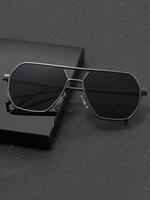 Men's Metal Geometric Frame Thin Glasses, Trendy Casual Double Beam Glasses for Everyday Use, Fashion Modern Cool Accessories...