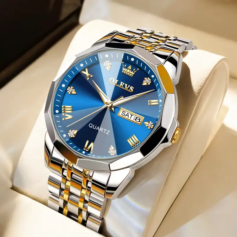 OLEVS Men's Diamond Business Dress Watch Analog Quartz Stainless Steel Waterproof Luminous Date Two Tone Casual Wrist Watches...