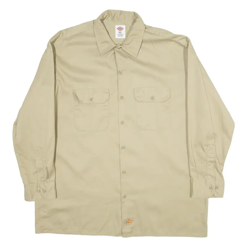 DICKIES Mens Worker Shirt Brown Long Sleeve XL