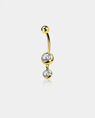 Round CZ Internally Threaded Titanium Belly Ring - Gold / 14mm