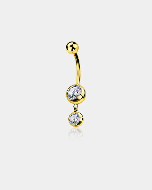 Round CZ Internally Threaded Titanium Belly Ring - Gold / 14mm