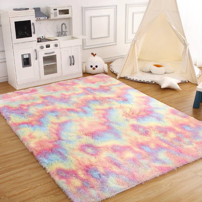 Garvee 8x10 Rug Shag Rug for Living Room Shaggy Rug Kids Rug Plush Rug Rainbow Colorful Carpet Bedroom Fluffy Rug Bedside Rug...