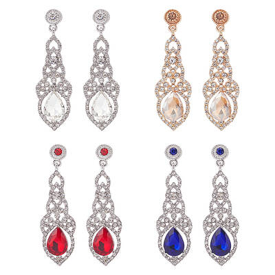 4 Pairs 4 Colors Rhinestone Teardrop Dangle Stud Earrings