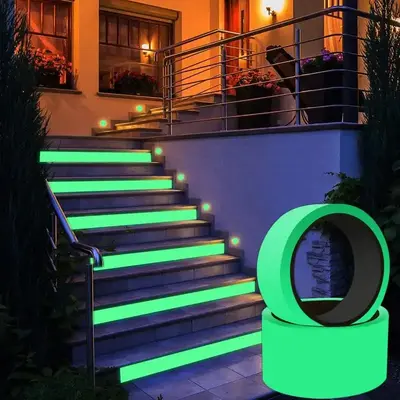 Glow in The Dark Warning Self Adhesive Tape, 1 Roll Outdoor Decoration Fluorescent Non-slip Tape, Luminous Sticker for Stairs...